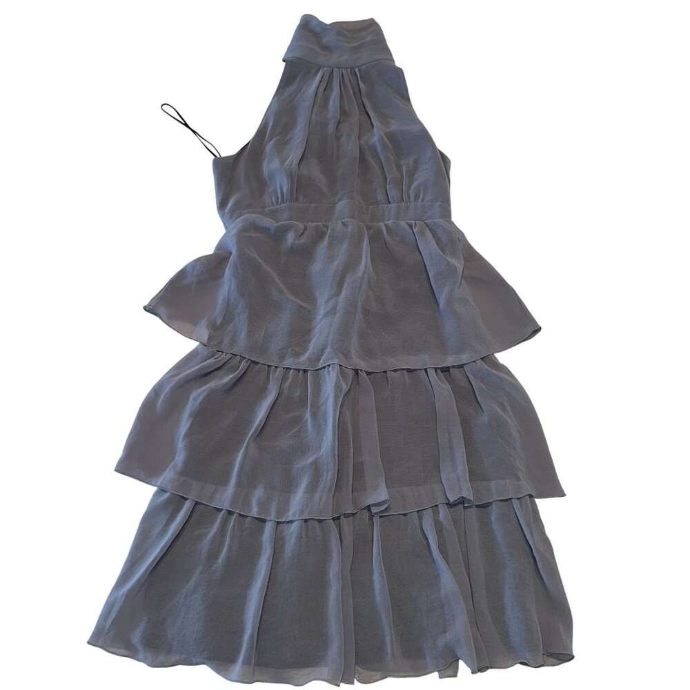 Zara Basic Grey Halter High Neck Tiered Sleeveless Mini Dress Women's Small S - Picture 1 of 6
